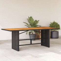 vidaXL Mesa de jardín superficie de madera ratán PE negro 190x80x74 cm