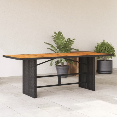 vidaXL Mesa de jardín superficie de madera ratán PE negro 190x80x74 cm