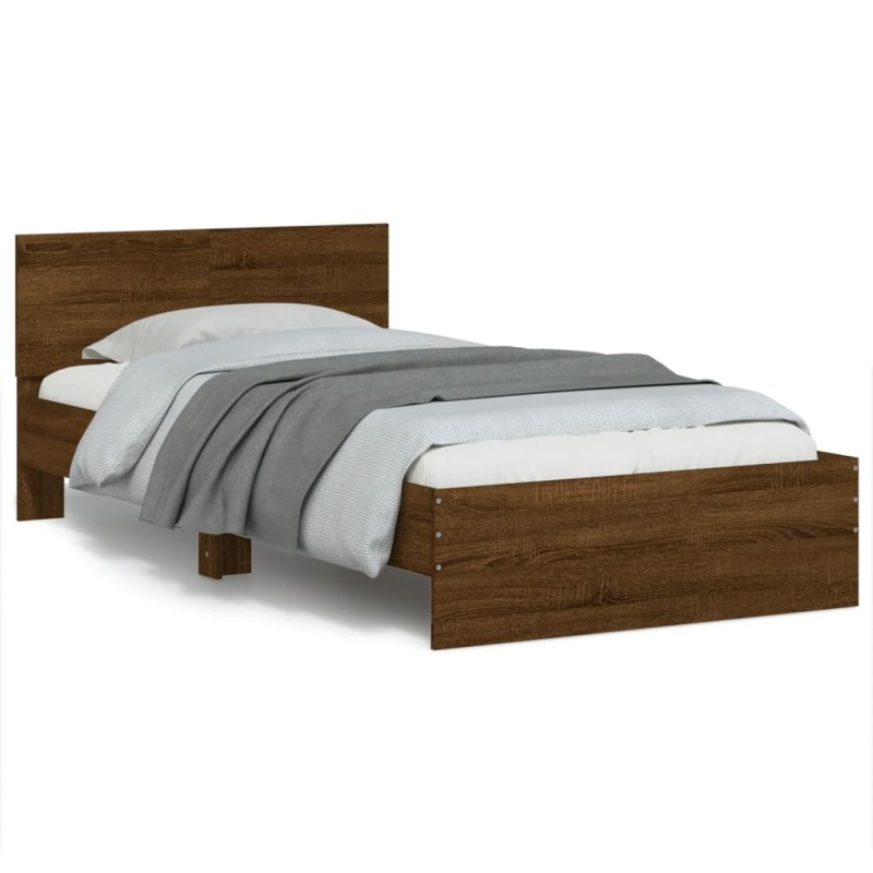 vidaXL Estructura de cama cabecero luces LED roble marrón 100x200 cm vidaXL Estructura de cama cabecero luces LED roble marrón 100x200 cm