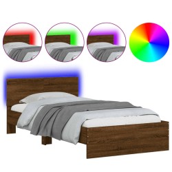 vidaXL Estructura de cama cabecero luces LED roble marrón 100x200 cm