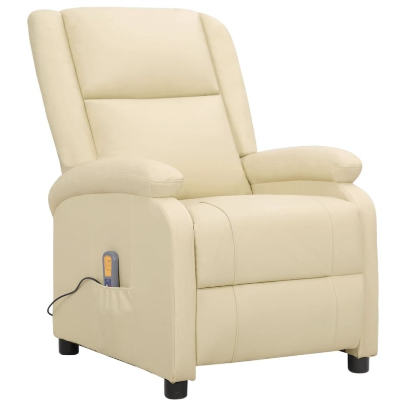 vidaXL Sillón de masaje de cuero auténtico blanco crema vidaXL Sillón de masaje de cuero auténtico blanco crema