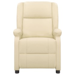 vidaXL Sillón de masaje de cuero auténtico blanco crema