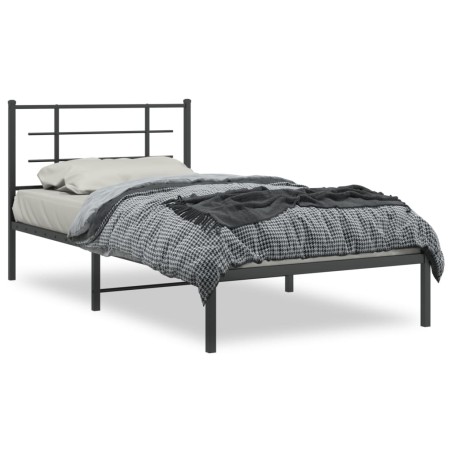 vidaXL Estructura de cama con cabecero metal negro 107x203 cm