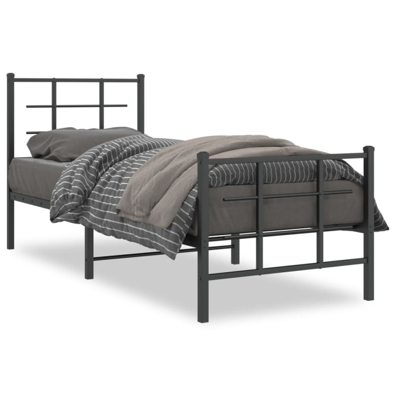 vidaXL Estructura de cama con cabecero y estribo metal negro 75x190 cm vidaXL Estructura de cama con cabecero y estribo metal negro 75x190 cm