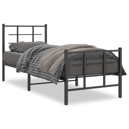 vidaXL Estructura de cama con cabecero y estribo metal negro 75x190 cm