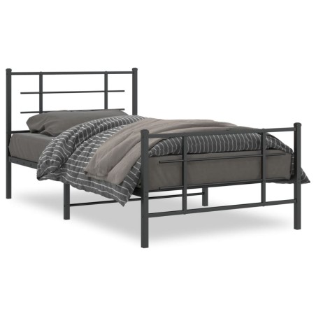 vidaXL Estructura de cama con cabecero y estribo metal negro 100x200cm