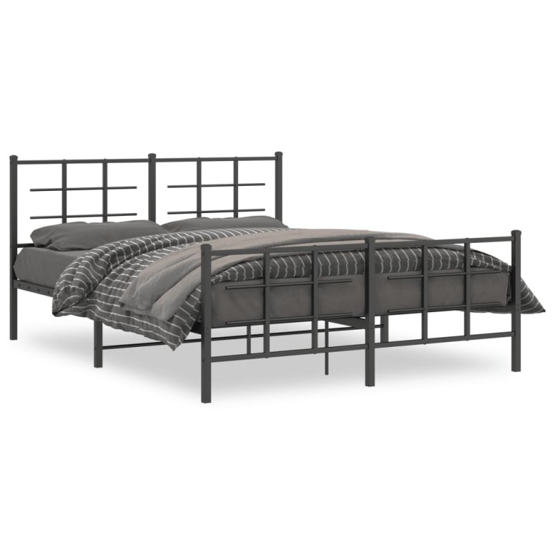 vidaXL Estructura de cama cabecero y estribo metal negro 150x200 cm vidaXL Estructura de cama cabecero y estribo metal negro 150x200 cm