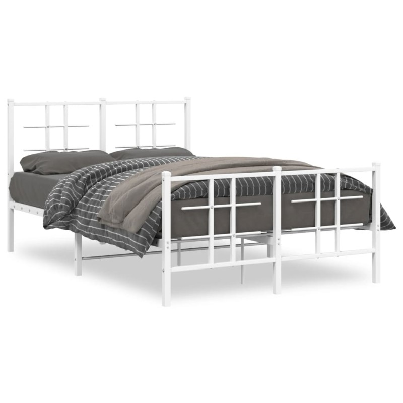 vidaXL Estructura cama metal con cabecero y estribo blanco 120x200 cm vidaXL Estructura cama metal con cabecero y estribo blanco 120x200 cm