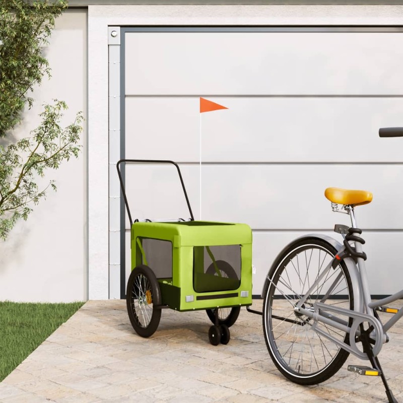 vidaXL Remolque de bicicleta mascotas hierro tela Oxford verde negro