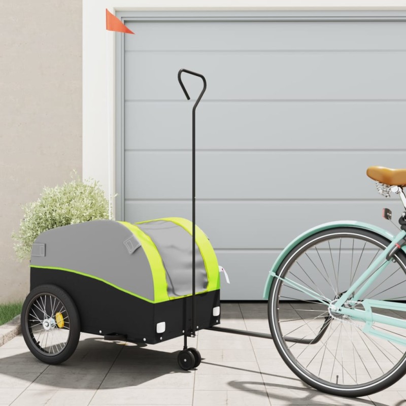 vidaXL Remolque para bicicleta hierro negro y verde 45 kg
