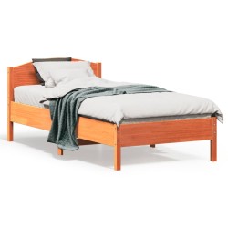 vidaXL Estructura cama con cabecero madera pino marrón cera 90x190 cm