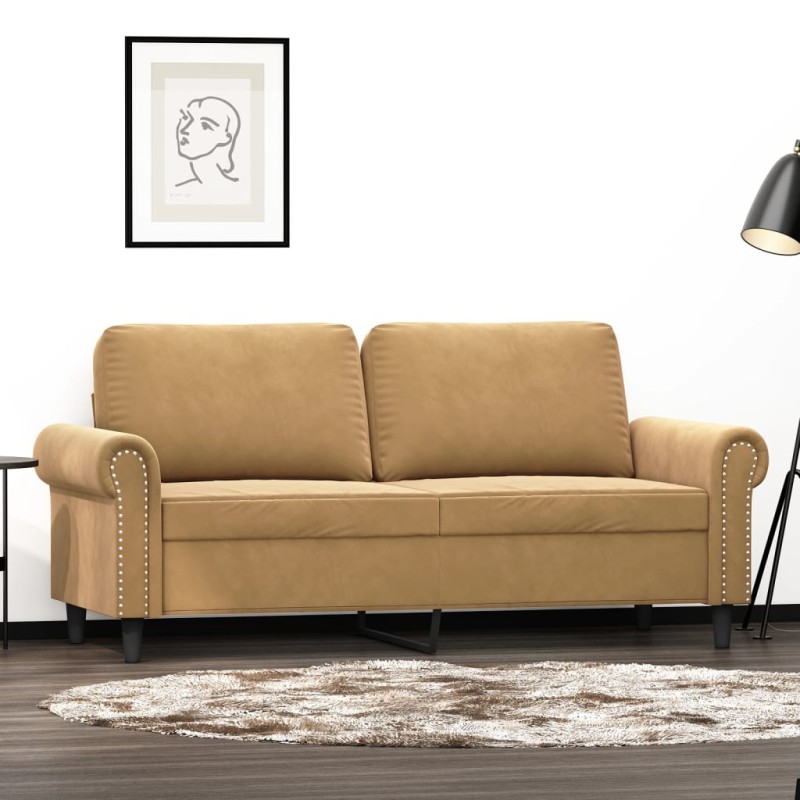 vidaXL Sofá de 2 plazas terciopelo marrón 140 cm vidaXL Sofá de 2 plazas terciopelo marrón 140 cm