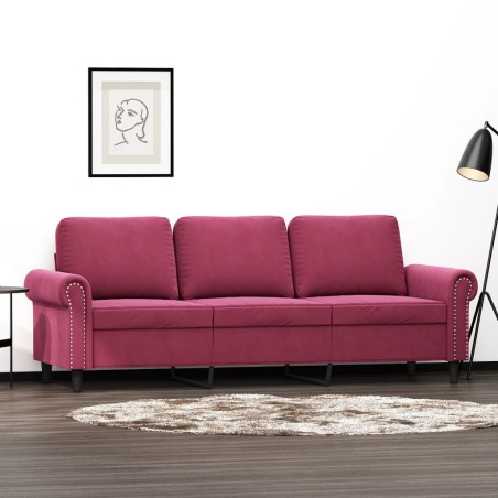 vidaXL Sofá de 3 plazas de terciopelo rojo tinto 180 cm