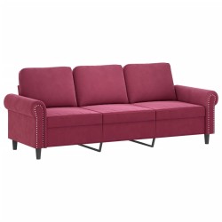 vidaXL Sofá de 3 plazas de terciopelo rojo tinto 180 cm