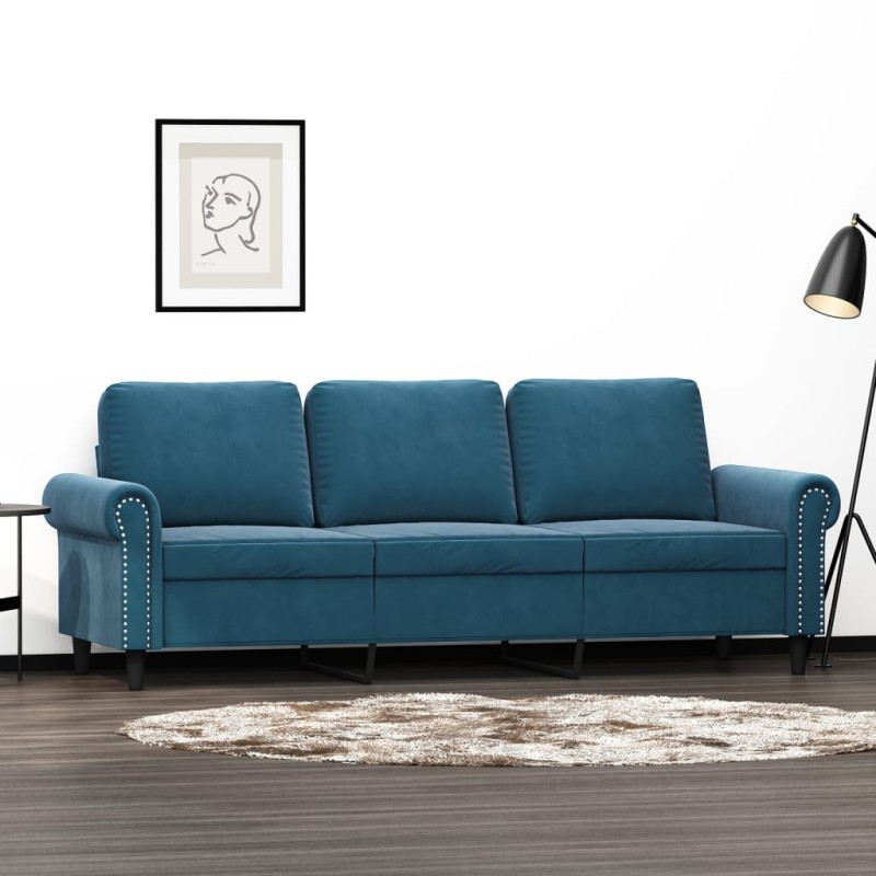 vidaXL Sofá de 3 plazas terciopelo azul 180 cm vidaXL Sofá de 3 plazas terciopelo azul 180 cm