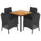 vidaXL Set de muebles jardín 5 pzas con cojines ratán sintético negro vidaXL Set de muebles jardín 5 pzas con cojines ratán sintético negro