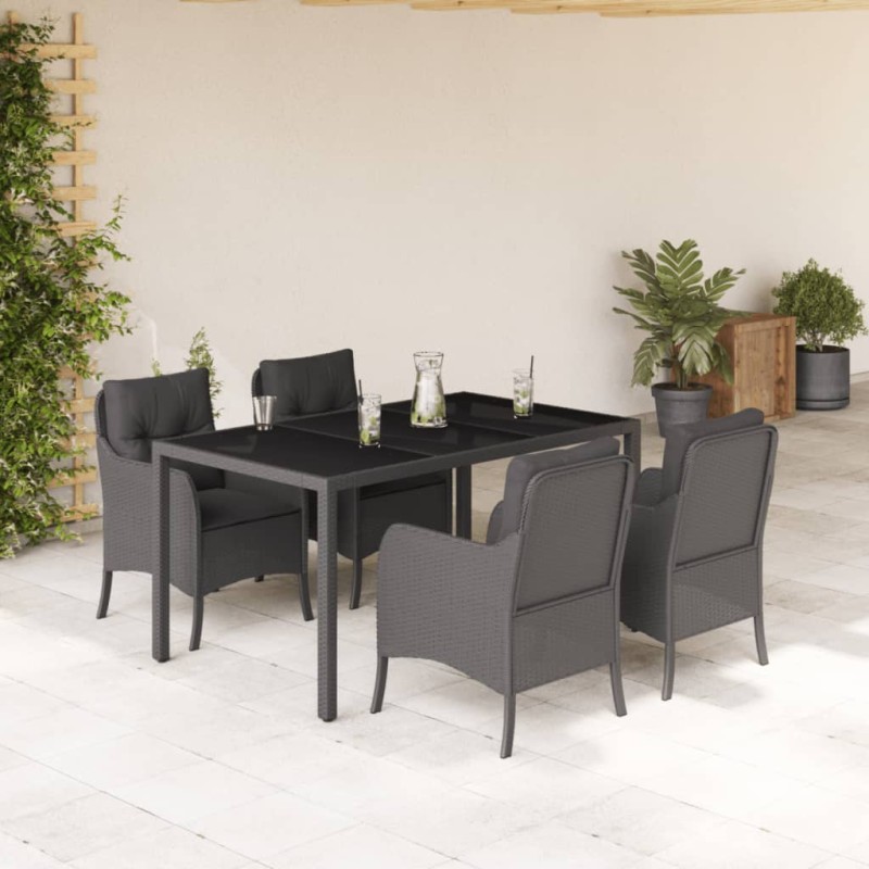vidaXL Set de muebles jardín 5 pzas con cojines ratán sintético negro vidaXL Set de muebles jardín 5 pzas con cojines ratán sintético negro