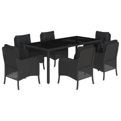 vidaXL Set de comedor de jardín 7 pzas y cojines ratán sintético negro