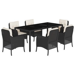 vidaXL Set de comedor de jardín 7 pzas y cojines ratán sintético negro