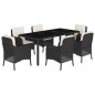 vidaXL Set de comedor de jardín 7 pzas y cojines ratán sintético negro