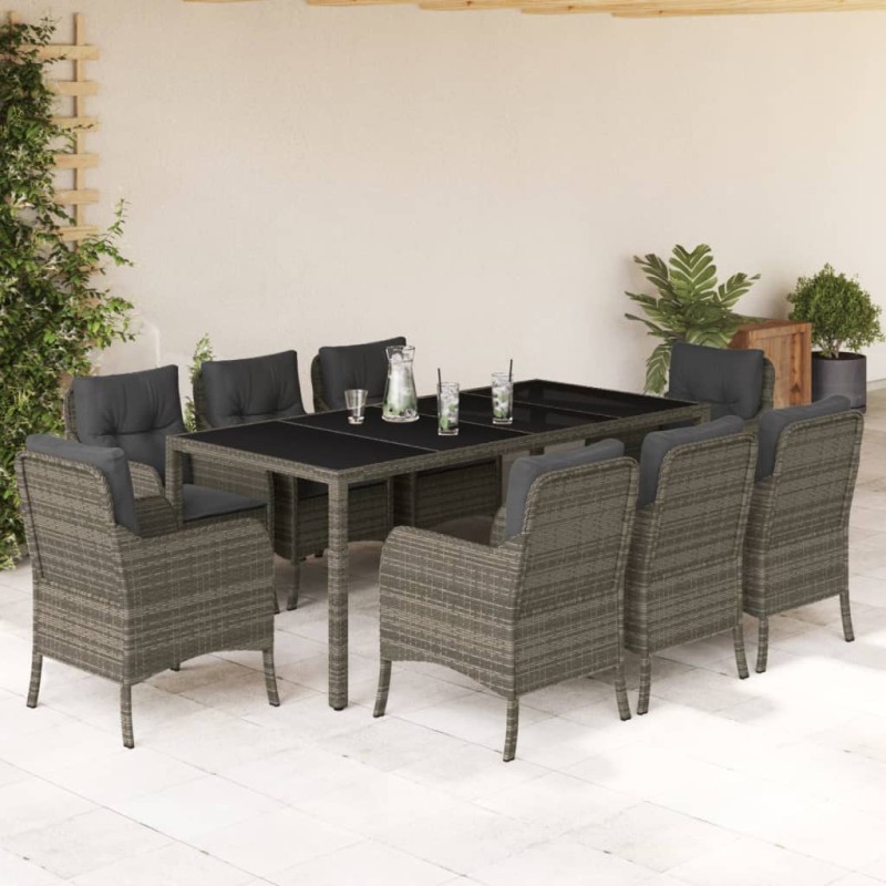 vidaXL Set comedor jardín 9 pzas y cojines ratán sintético gris vidaXL Set comedor jardín 9 pzas y cojines ratán sintético gris