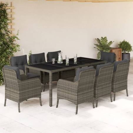 vidaXL Set comedor jardín 9 pzas y cojines ratán sintético gris