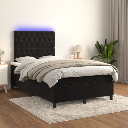 vidaXL Cama box spring colchón y LED terciopelo negro 120x200 cm