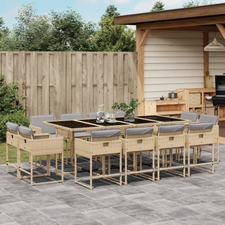 vidaXL Set comedor de jardín con cojines 13 pzas ratán sintético beige
