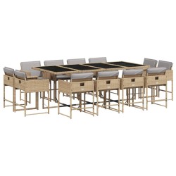 vidaXL Set comedor de jardín con cojines 13 pzas ratán sintético beige