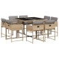 vidaXL Set comedor de jardín 9 pzas con cojines ratán sintético beige vidaXL Set comedor de jardín 9 pzas con cojines ratán sintético beige
