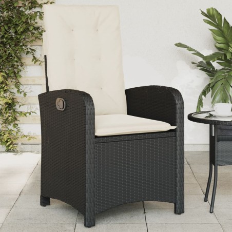 vidaXL Sillón reclinable de jardín con cojines ratán sintético negro