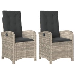 vidaXL Sillones reclinables de jardín con cojines gris 2 uds ratán PE