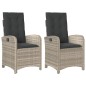 vidaXL Sillones reclinables de jardín con cojines gris 2 uds ratán PE vidaXL Sillones reclinables de jardín con cojines gris 2 uds ratán PE