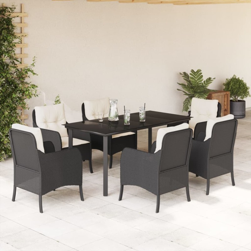 vidaXL Set de comedor de jardín 7 pzas y cojines ratán sintético negro vidaXL Set de comedor de jardín 7 pzas y cojines ratán sintético negro