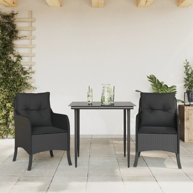vidaXL Set comedor de jardín 3 pzas con cojines ratán sintético negro vidaXL Set comedor de jardín 3 pzas con cojines ratán sintético negro