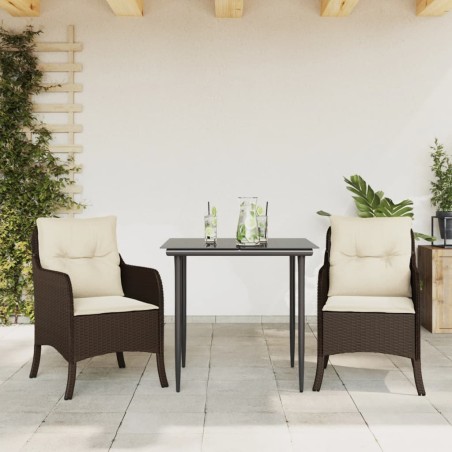 vidaXL Set comedor de jardín 3 piezas y cojines ratán sintético marrón
