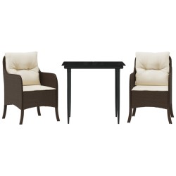 vidaXL Set comedor de jardín 3 piezas y cojines ratán sintético marrón