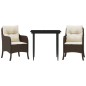 vidaXL Set comedor de jardín 3 piezas y cojines ratán sintético marrón vidaXL Set comedor de jardín 3 piezas y cojines ratán sintético marrón