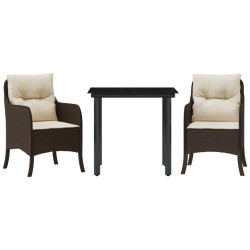 vidaXL Set comedor de jardín 3 piezas y cojines ratán sintético marrón