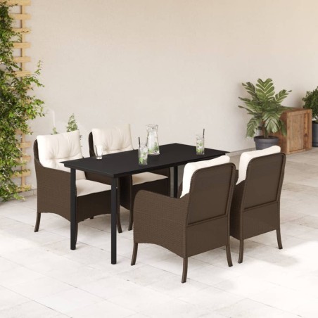 vidaXL Set comedor de jardín 5 piezas y cojines ratán sintético marrón