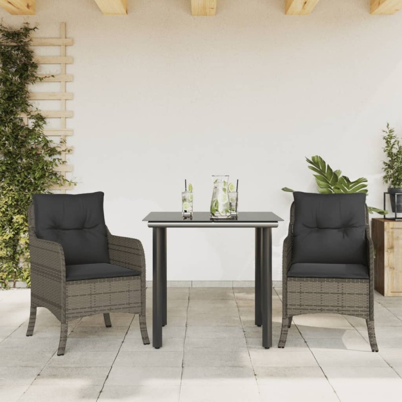 vidaXL Set comedor de jardín 3 piezas con cojines ratán sintético gris