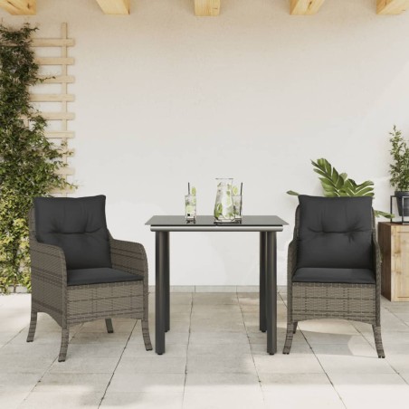 vidaXL Set comedor de jardín 3 piezas con cojines ratán sintético gris