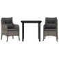 vidaXL Set comedor de jardín 3 piezas con cojines ratán sintético gris
