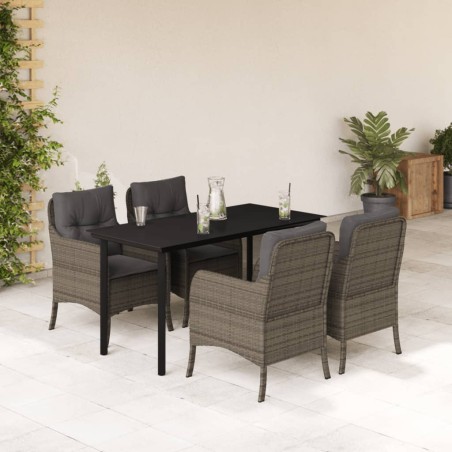 vidaXL Set comedor de jardín 5 piezas con cojines ratán sintético gris