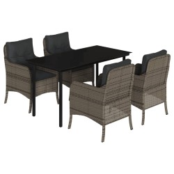 vidaXL Set comedor de jardín 5 piezas con cojines ratán sintético gris