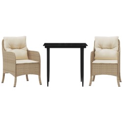 vidaXL Set comedor de jardín 3 pzas con cojines ratán sintético beige
