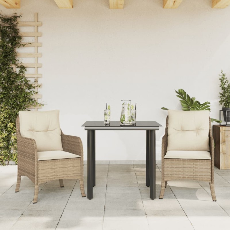 vidaXL Set comedor de jardín 3 pzas con cojines ratán sintético beige vidaXL Set comedor de jardín 3 pzas con cojines ratán sintético beige