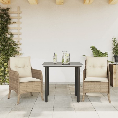 vidaXL Set comedor de jardín 3 pzas con cojines ratán sintético beige