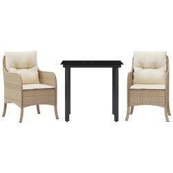 vidaXL Set comedor de jardín 3 pzas con cojines ratán sintético beige