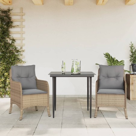 vidaXL Set comedor de jardín 3 pzas con cojines ratán sintético beige